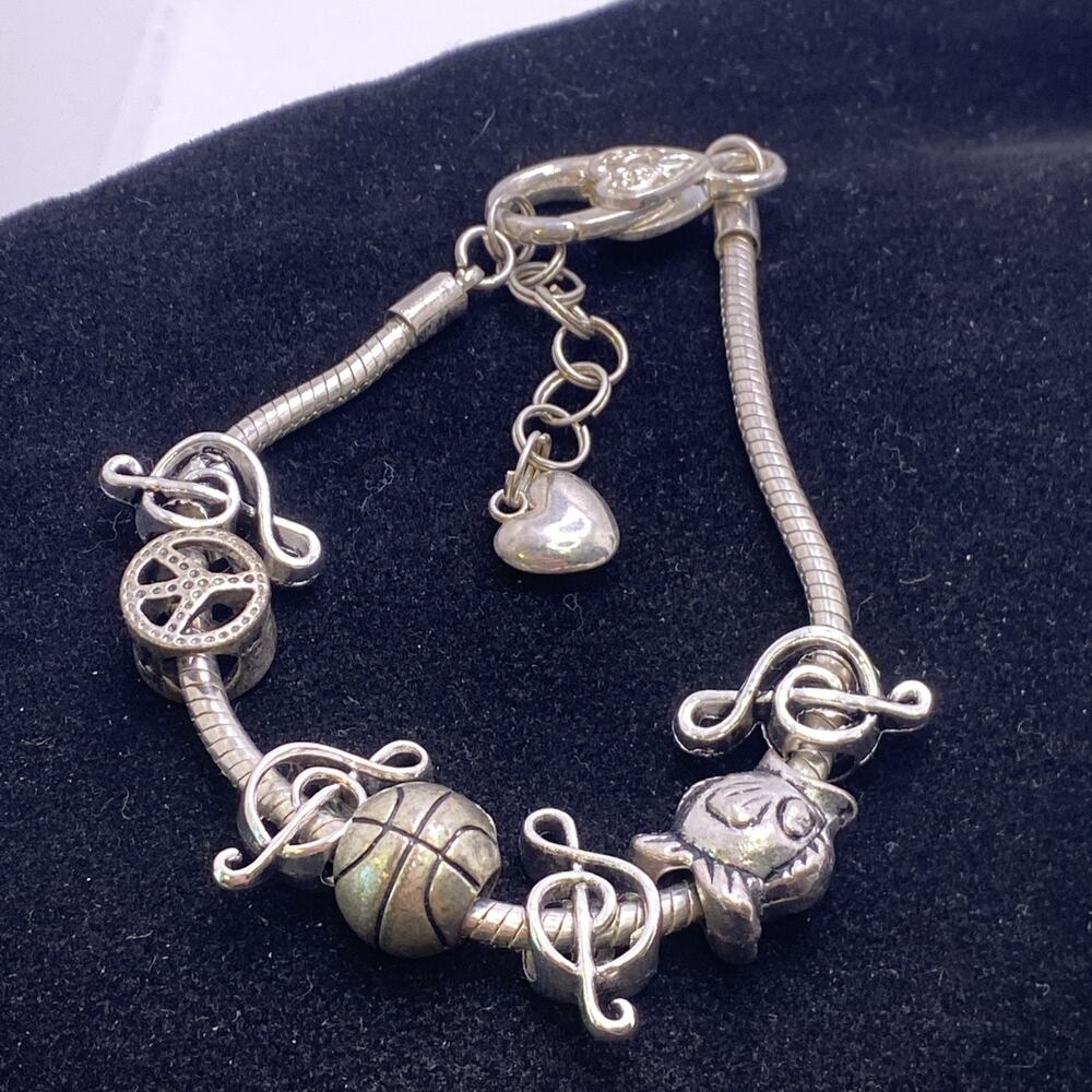 Womens Silver Tone Peace Music Love Sports Bracelet Silver